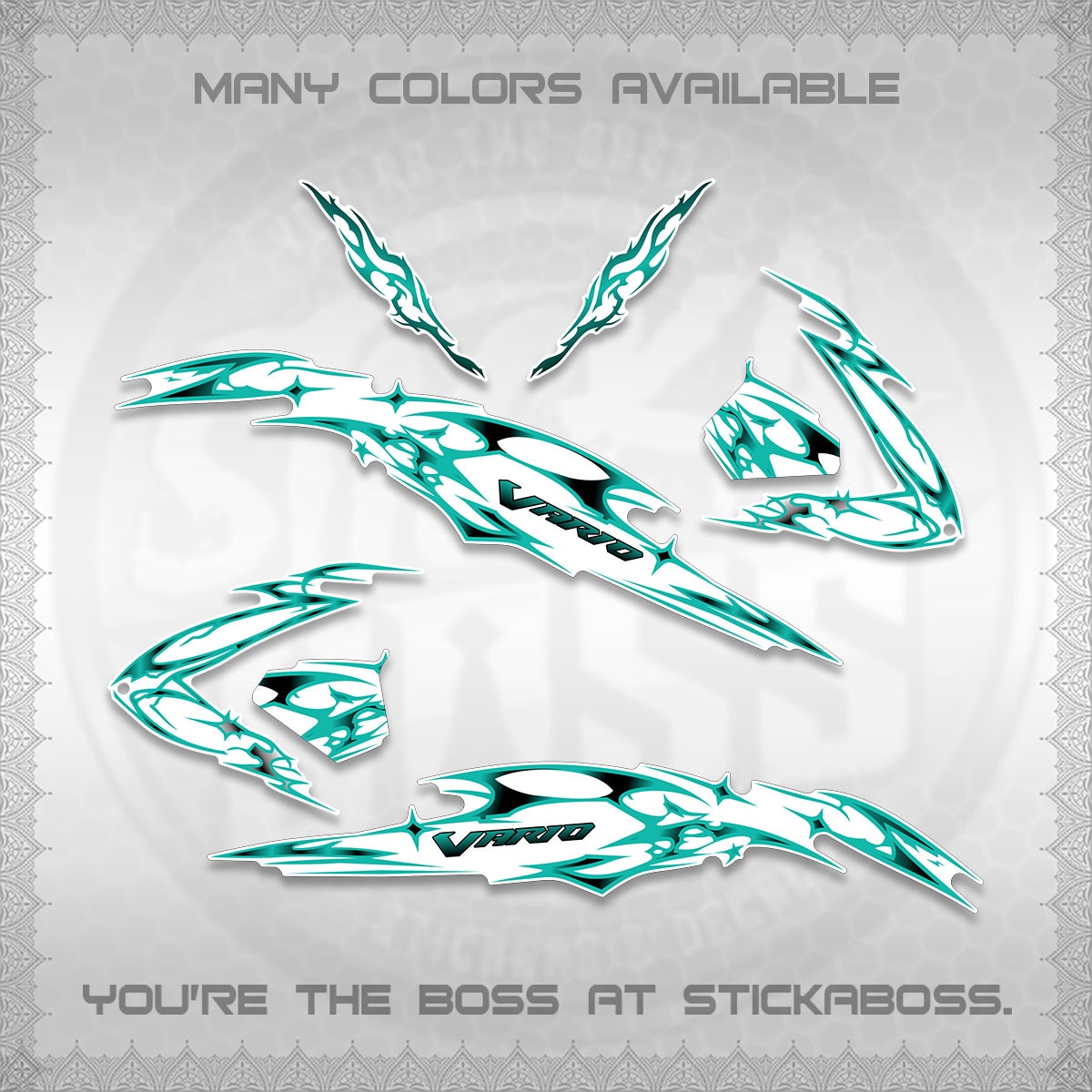 CLICK 125 V3 VARIO FOR WHITE DECALS (2026 TRIBAL LIGHTNING DESIGN) STICKER KITS BY STICKABOSS