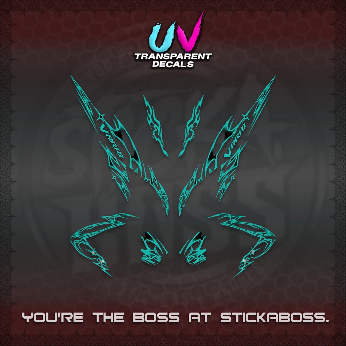 CLICK 125 V2 VARIO UV TRANSPARENT DECALS (2026 TRIBAL LIGHTNING DESIGN) STICKER KITS BY STICKABOSS