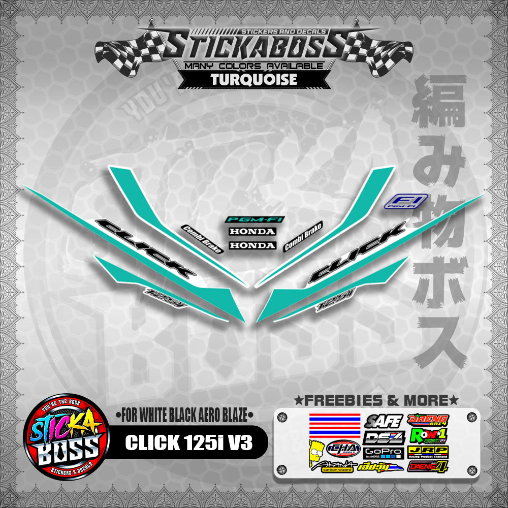 CLICK 125i V3 STICKER DECALS ( FOR WHITE BLACK AERO BLAZE )【WITH FREEBIES】
