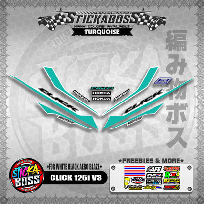 CLICK 125i V3 STICKER DECALS ( FOR WHITE BLACK AERO BLAZE )【WITH FREEBIES】