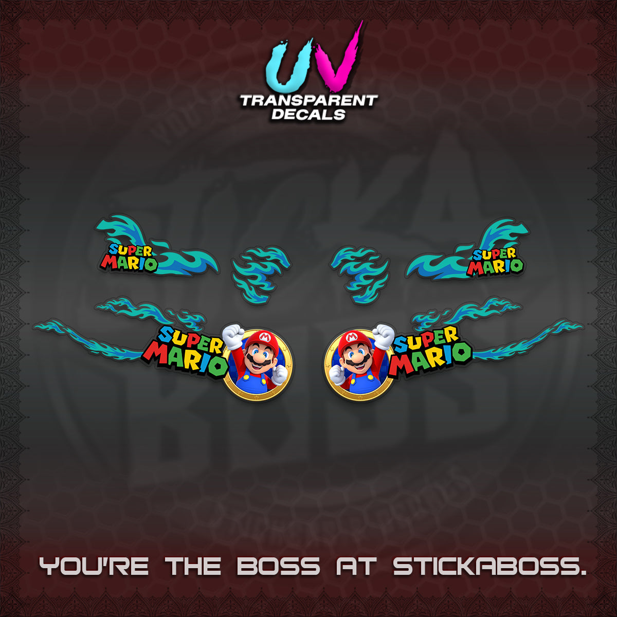 FAZZIO UV TRANSPARENT DECALS (FLAMES 02 SUPER-M MOTIF) STICKER KITS BY STICKABOSS