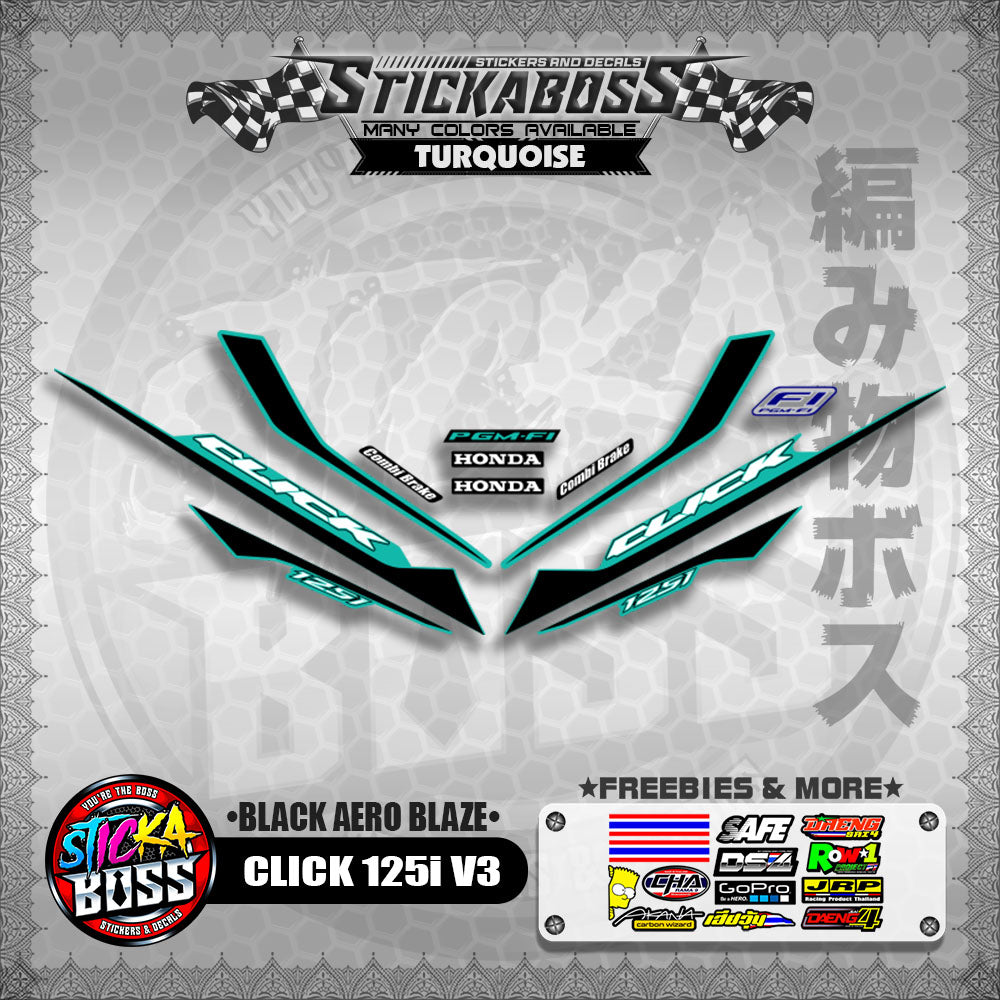CLICK 125i V3 STICKER DECALS ( BLACK AERO BLAZE )【WITH FREEBIES】