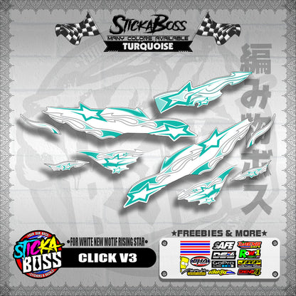 CLICK V3 DECALS ( FOR WHITE NEW MOTIF RISING STAR ) [ PREMIUM GLOSSY LAMINATED ]【WITH FREEBIES】