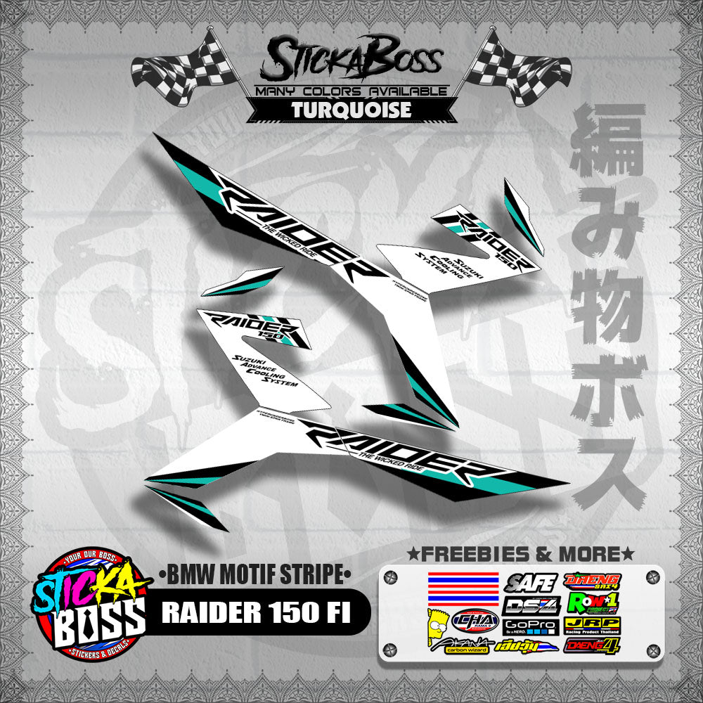 RAIDER 150 FI DECALS ( BMW MOTIF STRIPES )[ PREMIUM GLOSSY LAMINATED ]【WITH FREEBIES】