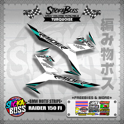 RAIDER 150 FI DECALS ( BMW MOTIF STRIPES )[ PREMIUM GLOSSY LAMINATED ]【WITH FREEBIES】