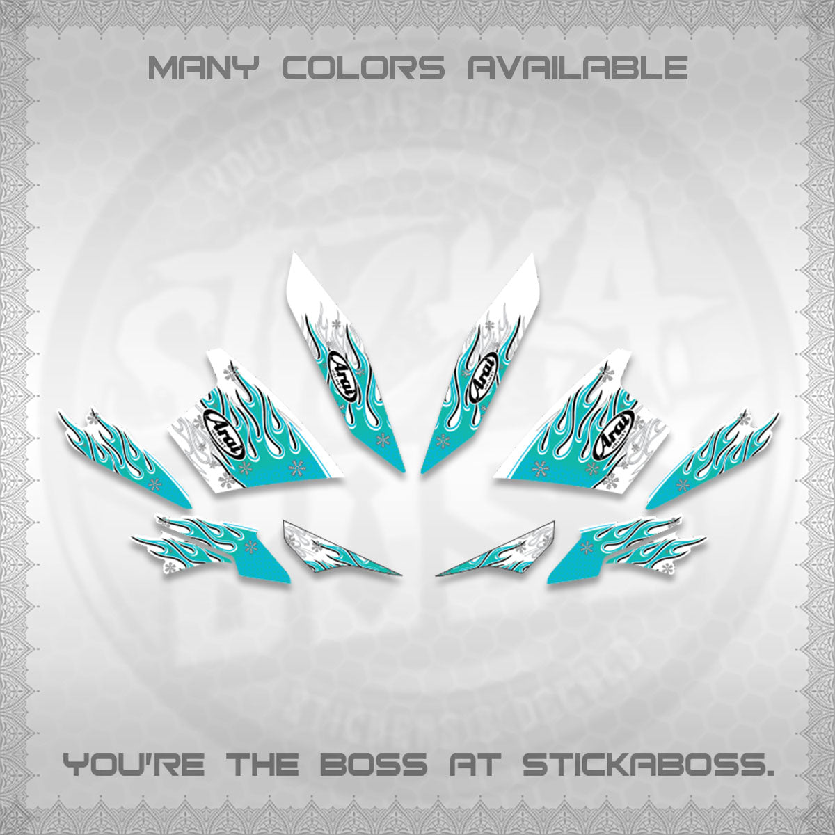 AEROX V3 ALPHA TURBO FOR WHITE DECALS (MOTIF ARAI API NEW TERBARU)STICKER DECALS By STICKABOSS