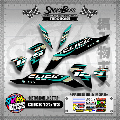 CLICK 125 V3 DECALS ( DISTORTION LINE STAR )【WITH FREEBIES】