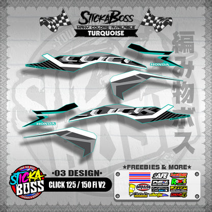 CLICK 125 / 150 Fi V2 DECALS ( 03 DESIGN )【WITH FREEBIES】