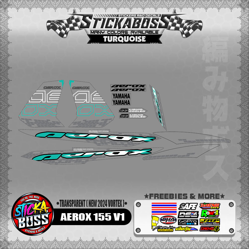 [ PREMIUM UV PRINT ] TRANSPARENT  AEROX 155 V1 DECALS ( NEW 2024 VORTEX )【WITH FREEBIES】