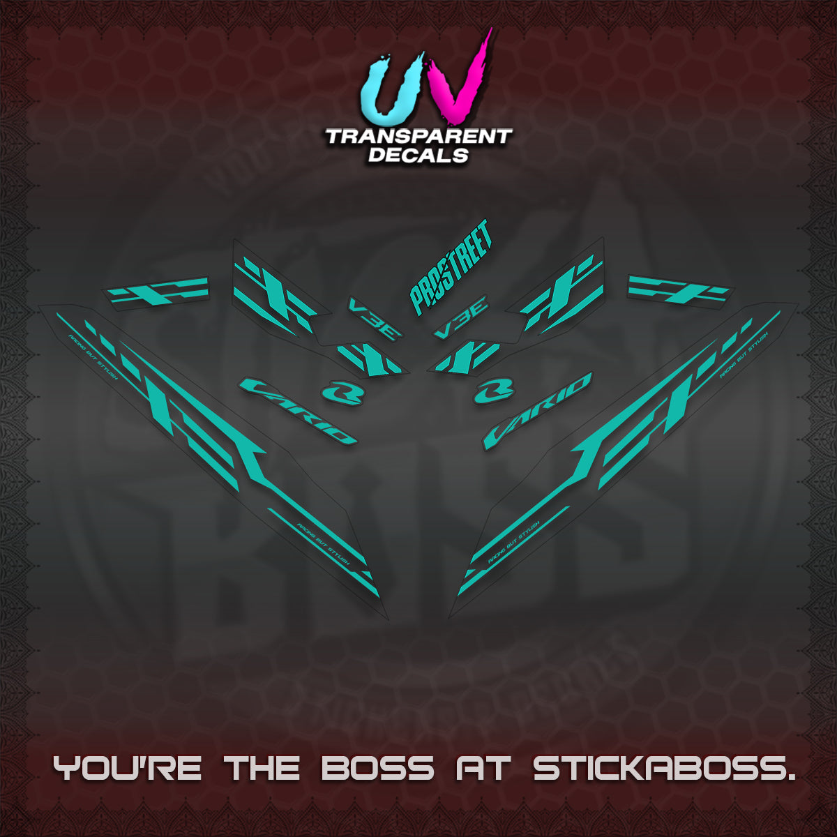CLICK V3 UV TRANSPARENT VARIO DECALS (2026 V3E 001 DESIGN)STICKER KITS By STICKABOSS