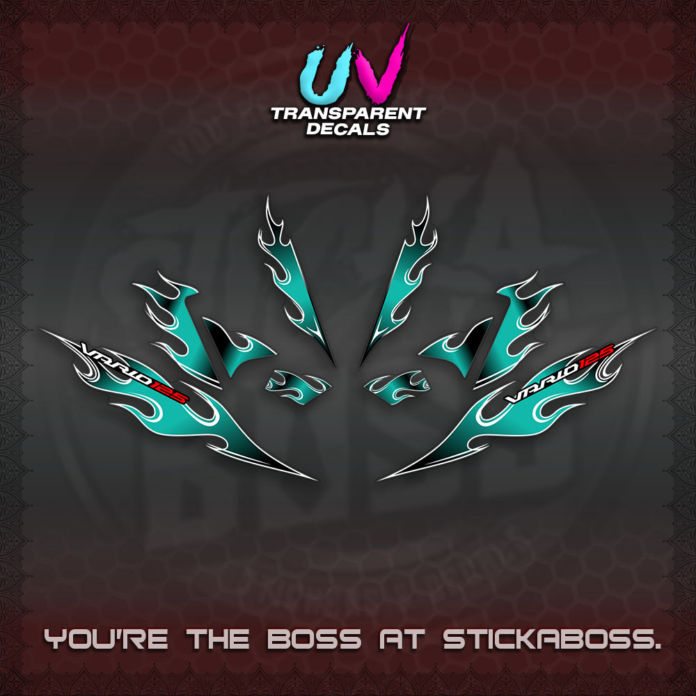 CLICK 125 V4 UV TRANSPARENT VARIO DECALS (2026 MOTIF FLAME 1 TONE)STICKER DECALS By STICKABOSS