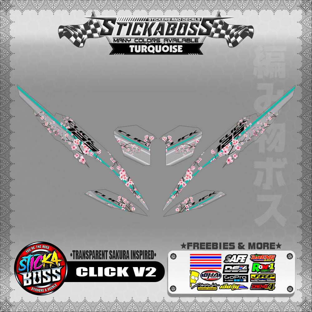 【PREMIUM UV PRINT】TRANSPARENT CLICK 125 / 150 V2 DECALS ( SAKURA INSPIRED )【WITH FREEBIES】