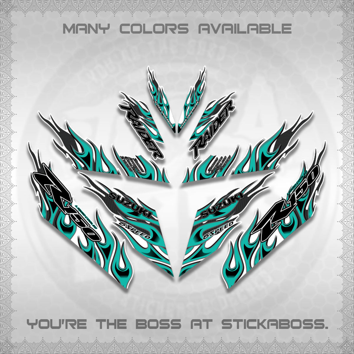RAIDER 150 Fi FOR WHITE DECALS (API TERBARU VIRAL ELEGAN)STICKER DECALS BY STICKABOSS