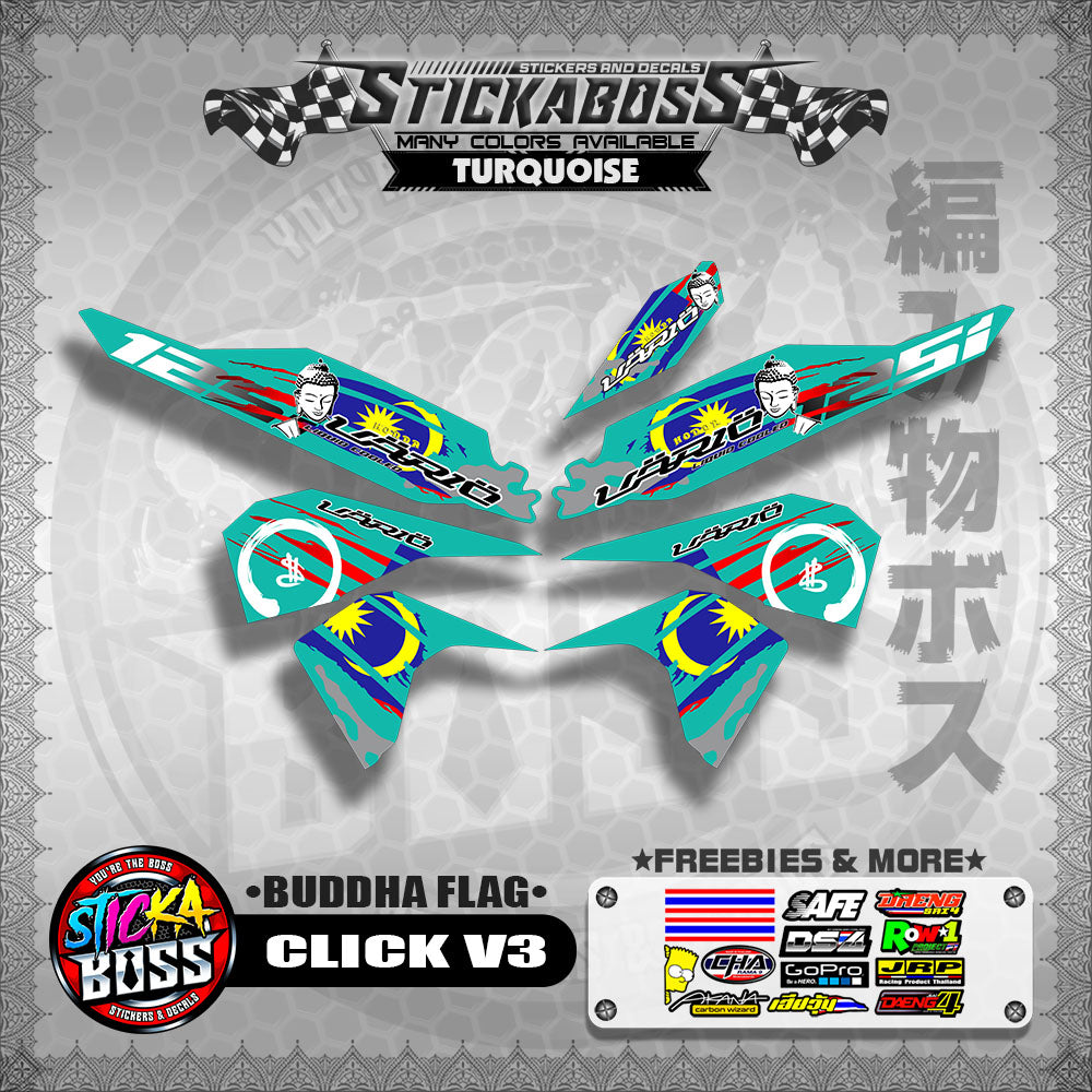 CLICK V3 MALAYSIAN STICKER DECALS ( BUDDHA FLAG )【WITH FREEBIES】