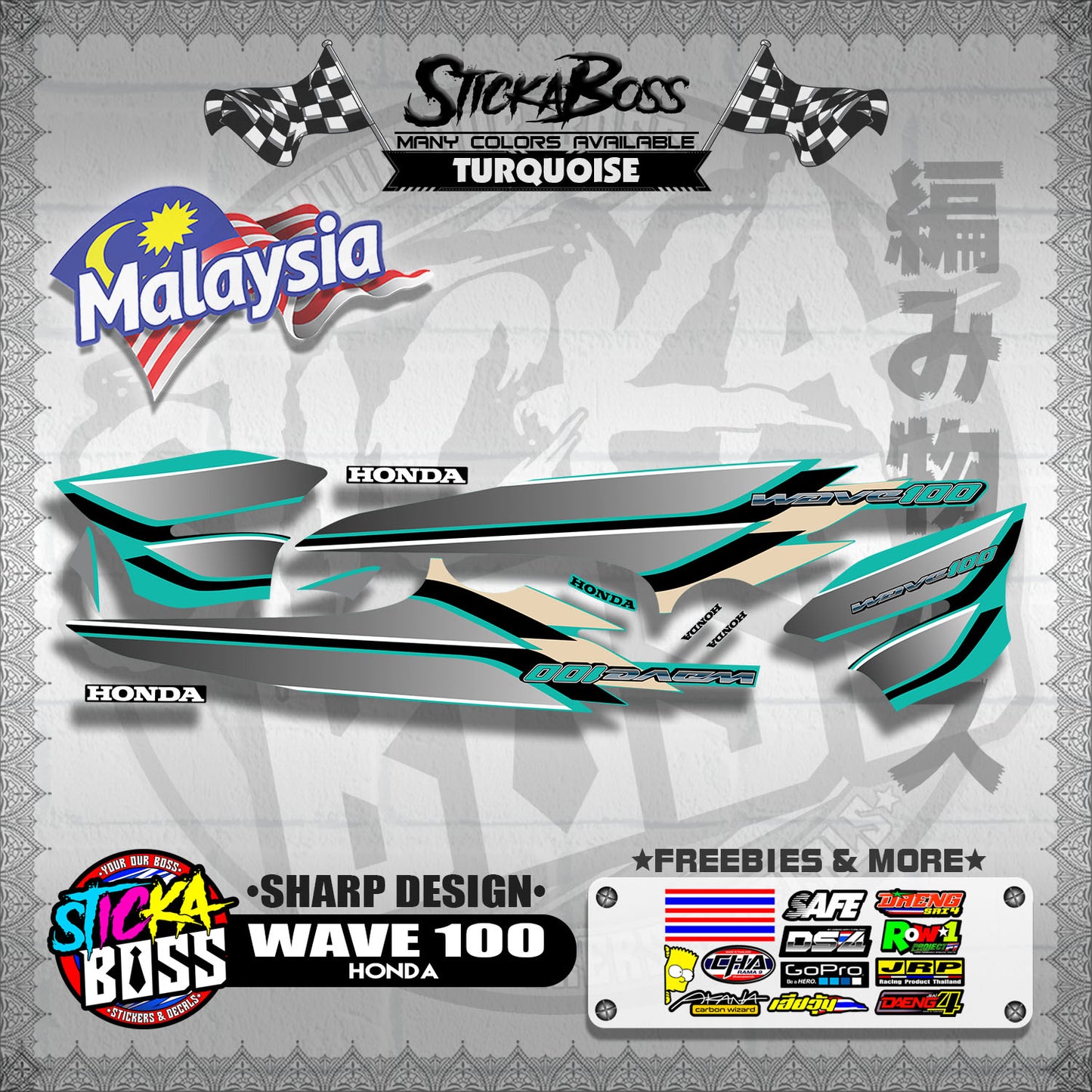 HONDA WAVE 100 MALAYSIAN DECALS ( SHARP DESIGN )【WITH FREEBIES】