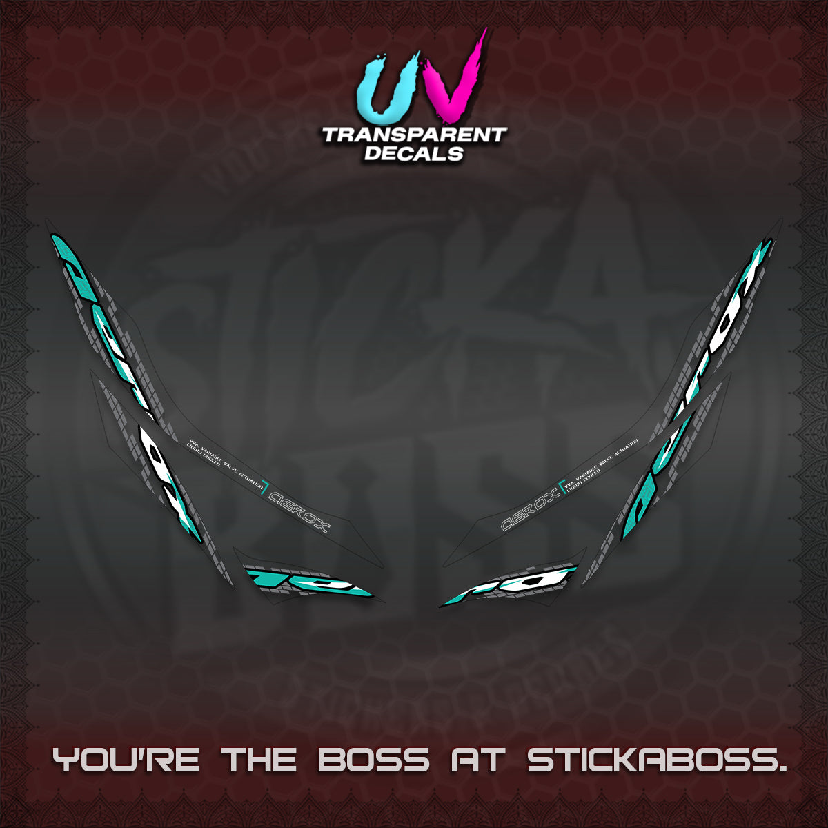 AEROX 155 V1 UV TRANSPARENT DECALS (NEW 2026 VORTEX) STICKER KITS BY STICKABOSS
