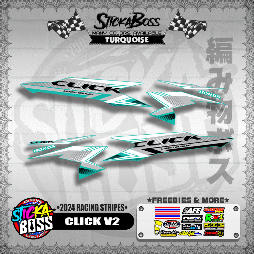 CLICK V2 DECALS ( 2024 RACING STRIPES ) [ PREMIUM GLOSSY LAMINATED ]【WITH FREEBIES】