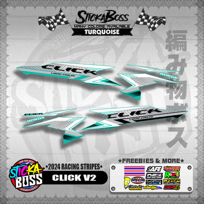 CLICK V2 DECALS ( 2024 RACING STRIPES ) [ PREMIUM GLOSSY LAMINATED ]【WITH FREEBIES】