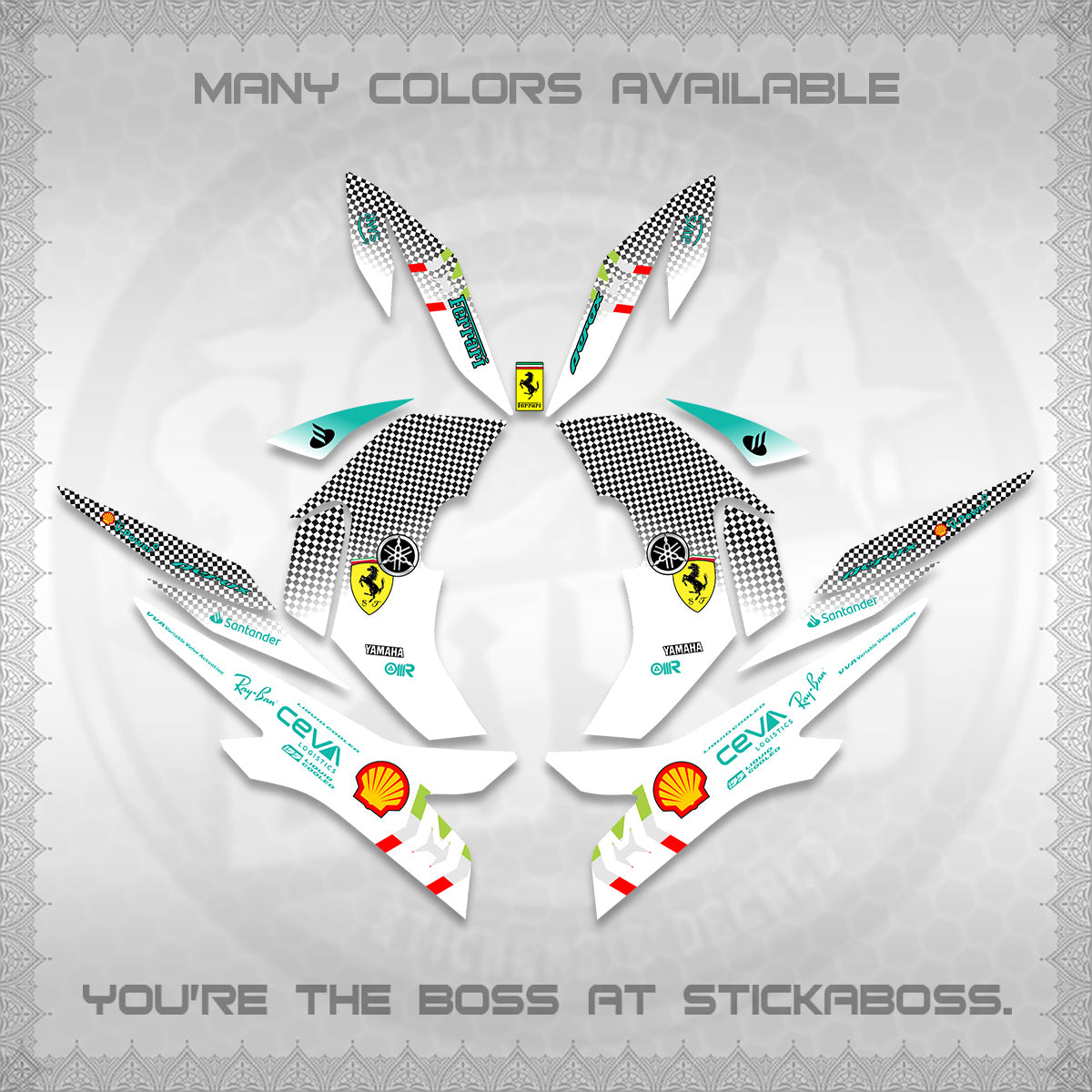 AEROX V2 FOR WHITE DECALS (2026 HORSE RACE DESIGN) STICKER DECALS By STICKABOSS