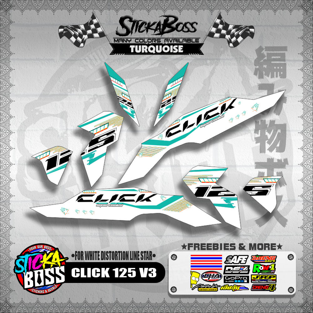 CLICK 125 V3 DECALS ( FOR WHITE DISTORTION LINE STAR )【WITH FREEBIES】