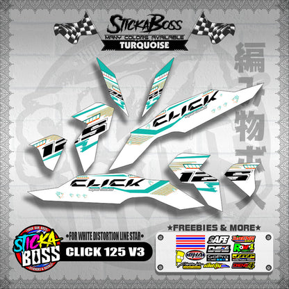 CLICK 125 V3 DECALS ( FOR WHITE DISTORTION LINE STAR )【WITH FREEBIES】