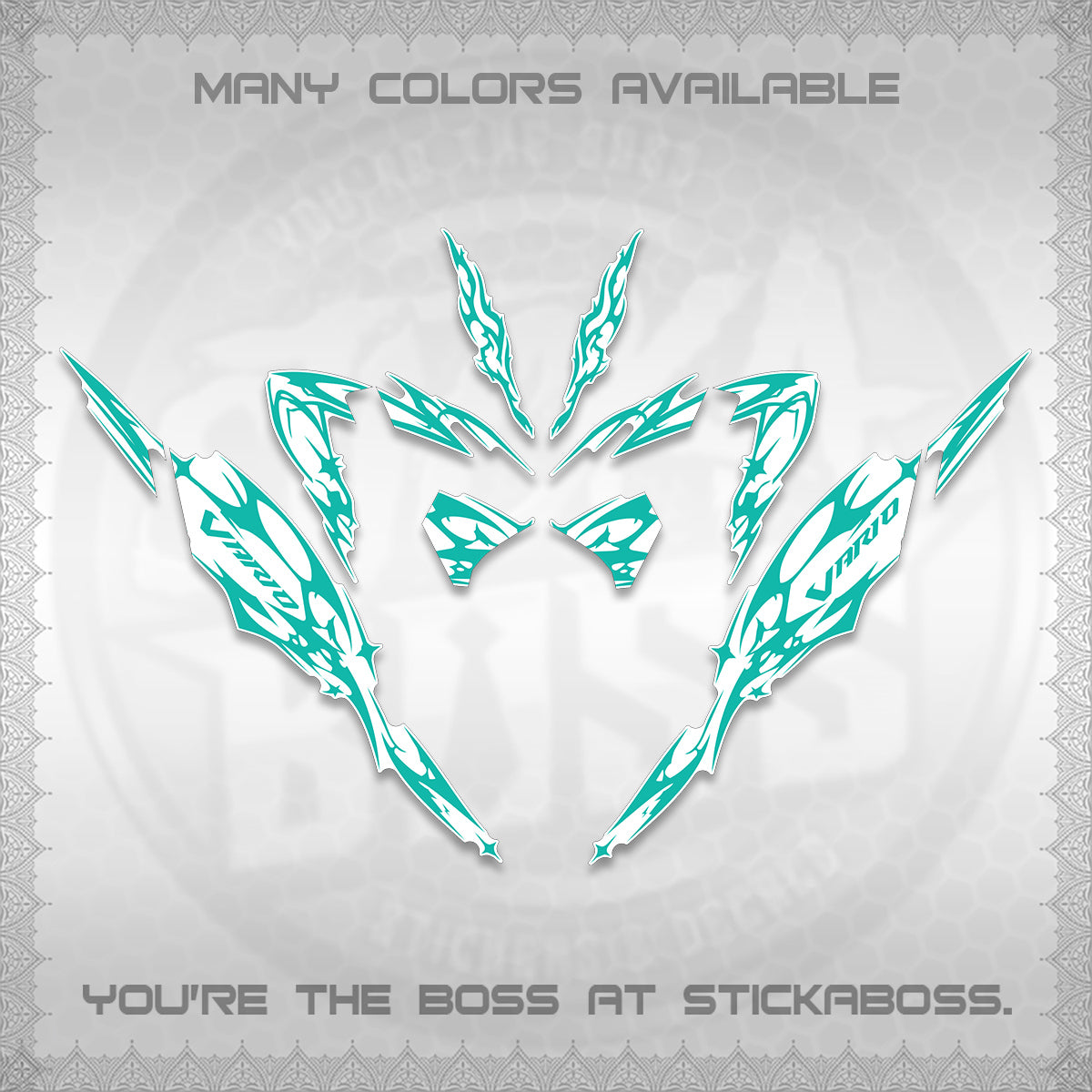 CLICK 125 V4 VARIO FOR WHITE DECALS (2026 TRIBAL LIGHTNING DESIGN) STICKER KITS BY STICKABOSS