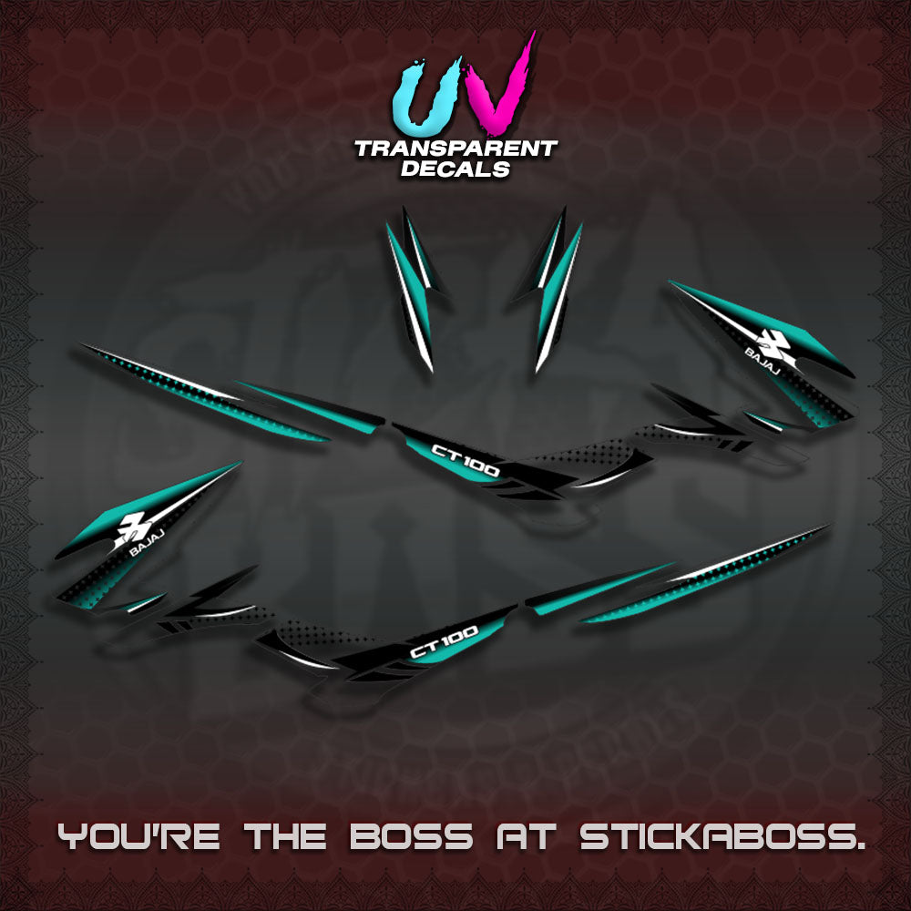 BAJAJ CT100 UV TRANSPARENT DECALS (PANTRA 2026 DESIGN)STICKER DECALS By STICKABOSS