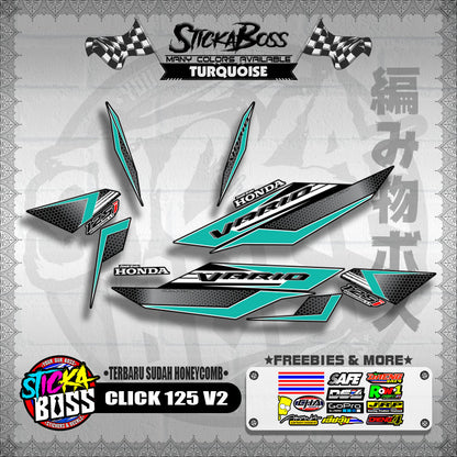 CLICK 125 V2 DECALS ( TERBARU SUDAH HONEYCOMB )【WITH FREEBIES】