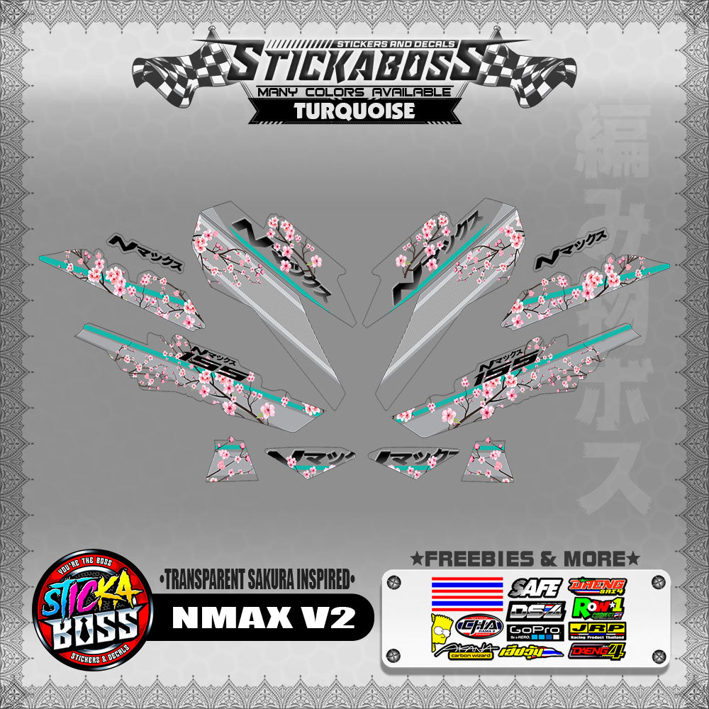 【PREMIUM UV PRINT】TRANSPARENT NMAX V2 STICKER DECALS ( SAKURA INSPIRED )【WITH FREEBIES】