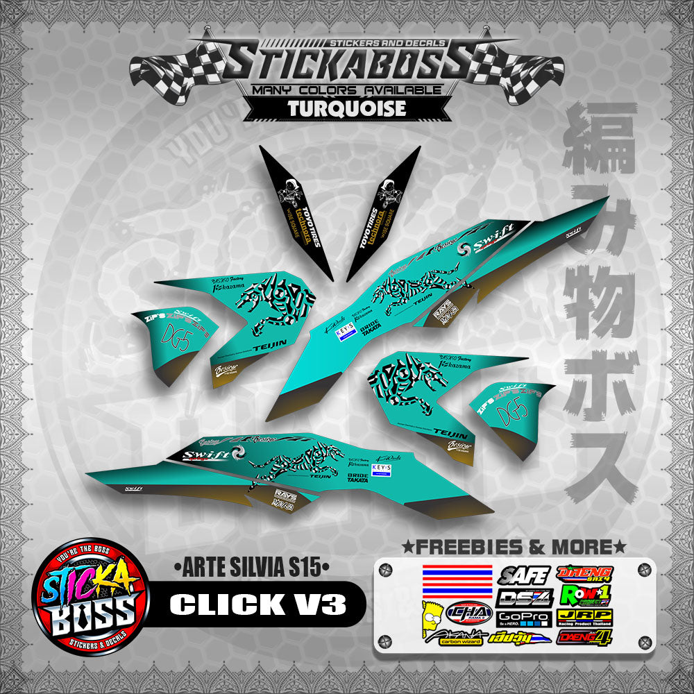 CLICK V3 STICKER DECALS ( ARTE SILVIA S15 )【WITH FREEBIES】