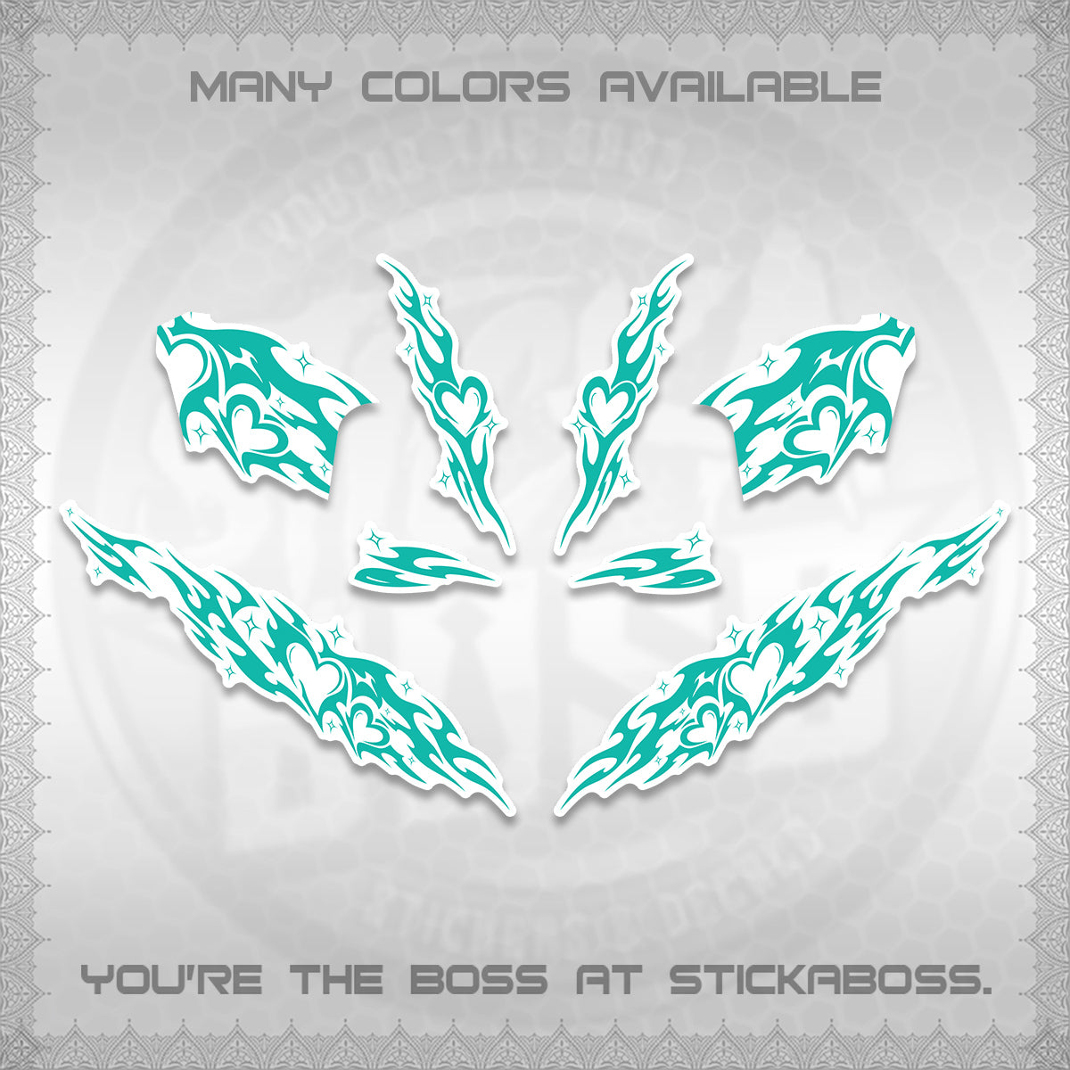 CLICK 125 V2 FOR WHITE DECALS (2026 STRIPING HEART DESIGN) STICKER KITS BY STICKABOSS