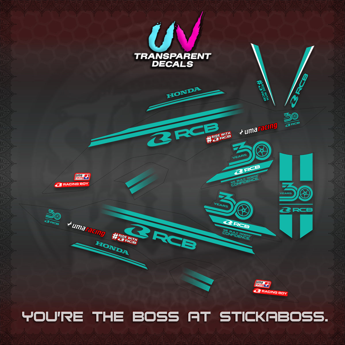 CLICK 125 V3 UV TRANSPARENT DECALS (2026 30TH ANNIVERSARY RACING DESIGN) STICKER DECALS By STICKABOSS