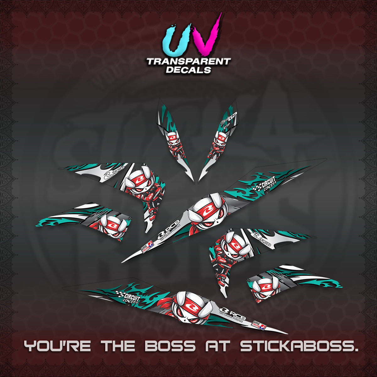 BEAT FI V2 UV TRANSPARENT DECALS (2026 NEW RCB 2.0 DESIGN) STICKER KITS BY STICKABOSS