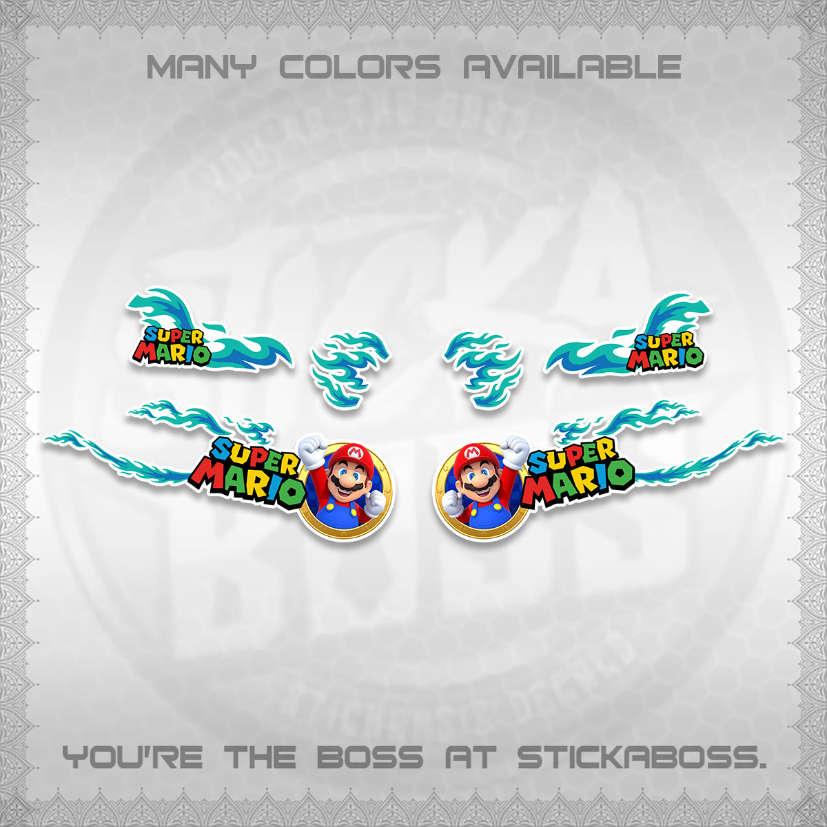 FAZZIO FOR WHITE DECALS (FLAMES 02 SUPER-M MOTIF) STICKER KITS BY STICKABOSS