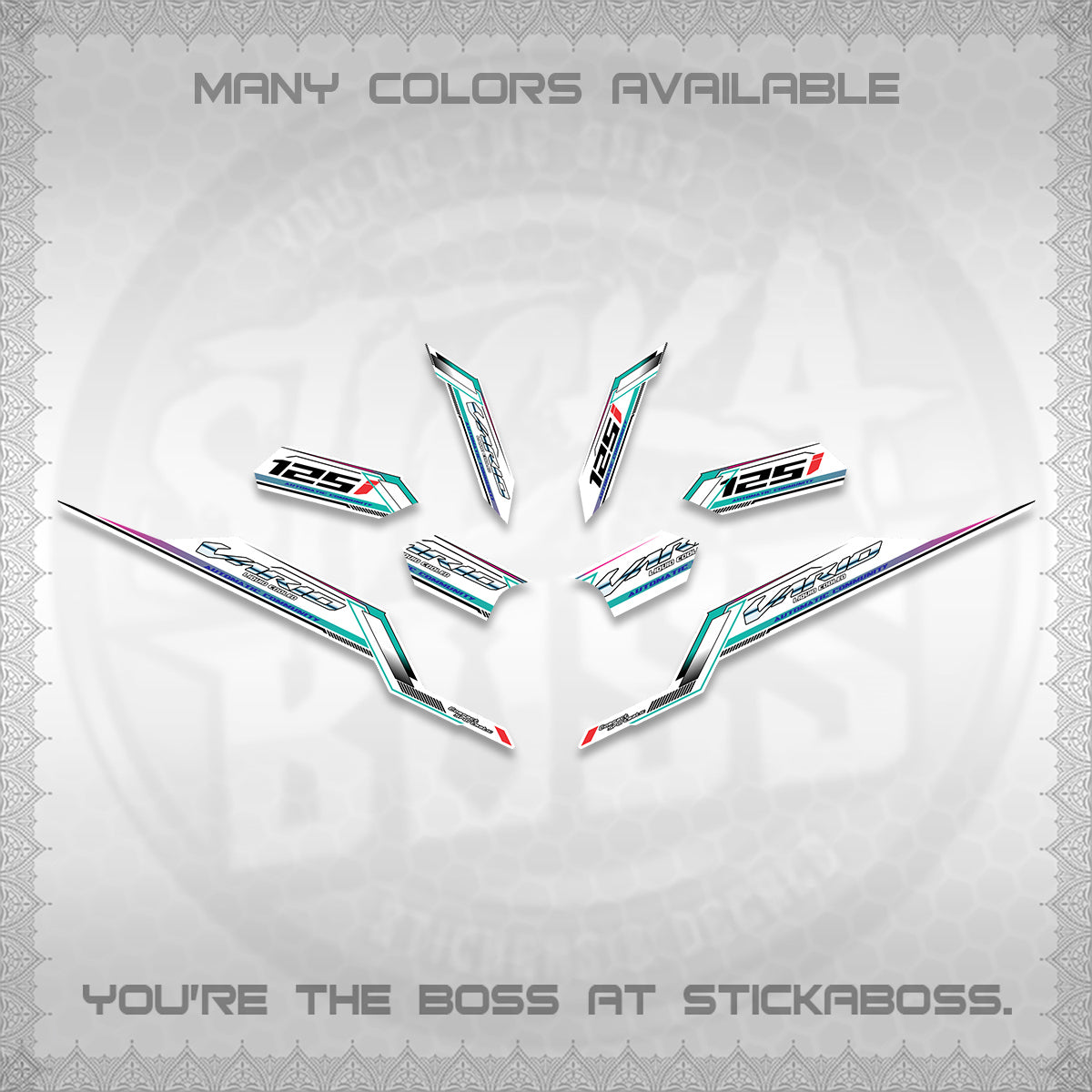 CLICK V3 VARIO STRIPING FOR WHITE DECALS (2026 SPORTS RACE DESIGN) STICKER KITS BY STICKABOSS