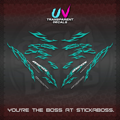 AEROX 155 V2 UV TRANSPARENT DECALS (2026 TRIBAL LIGHTNING DESIGN) STICKER KITS BY STICKABOSS