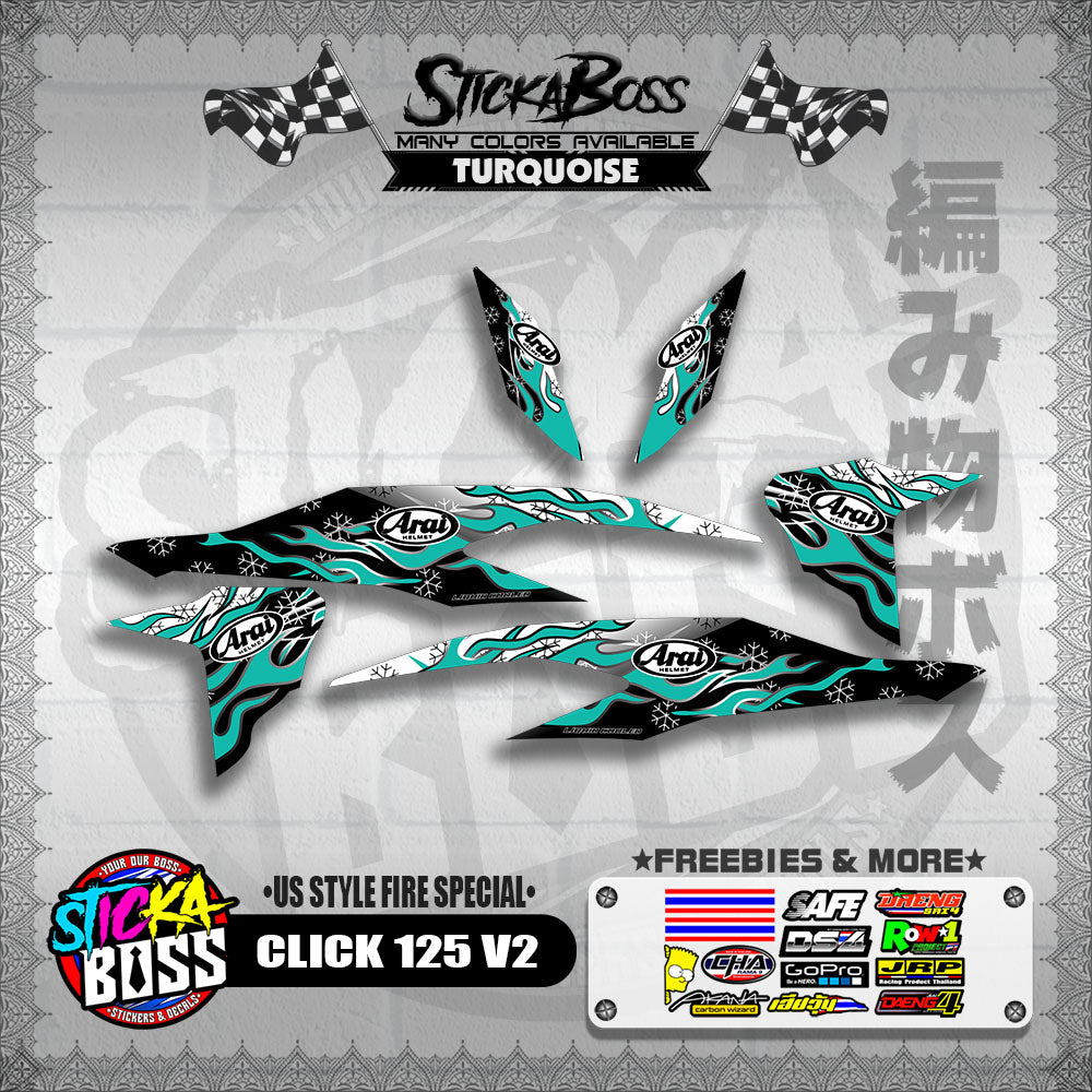 CLICK 125 V2 DECALS ( US STYLE FIRE SPECIAL )【WITH FREEBIES】