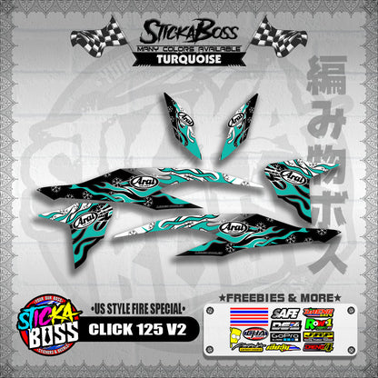 CLICK 125 V2 DECALS ( US STYLE FIRE SPECIAL )【WITH FREEBIES】