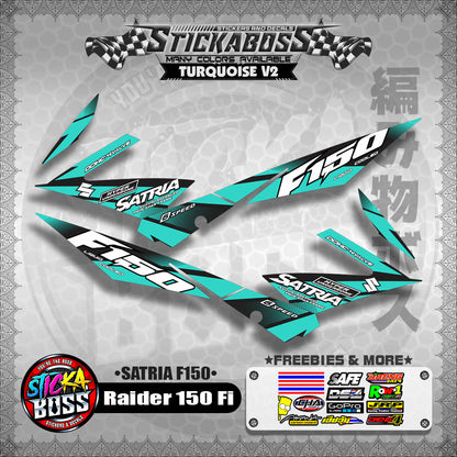 Suzuki Raider 150 Fi Stock Decals TURQUOISE (Satria F150)【PREMIUM GLOSSY LAMINATED】