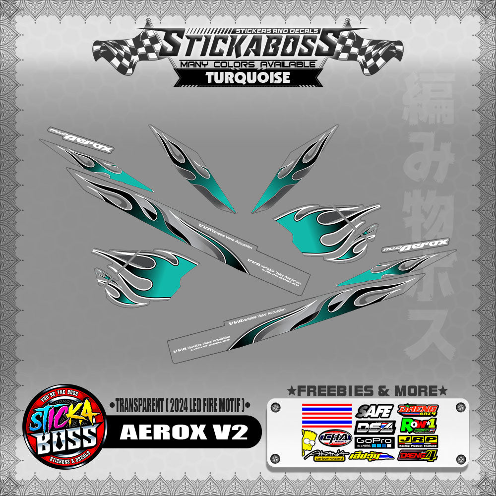 [ PREMIUM UV PRINT ] TRANSPARENT AEROX V2 DECALS ( 2024 LED FIRE MOTIF )【WITH FREEBIES】