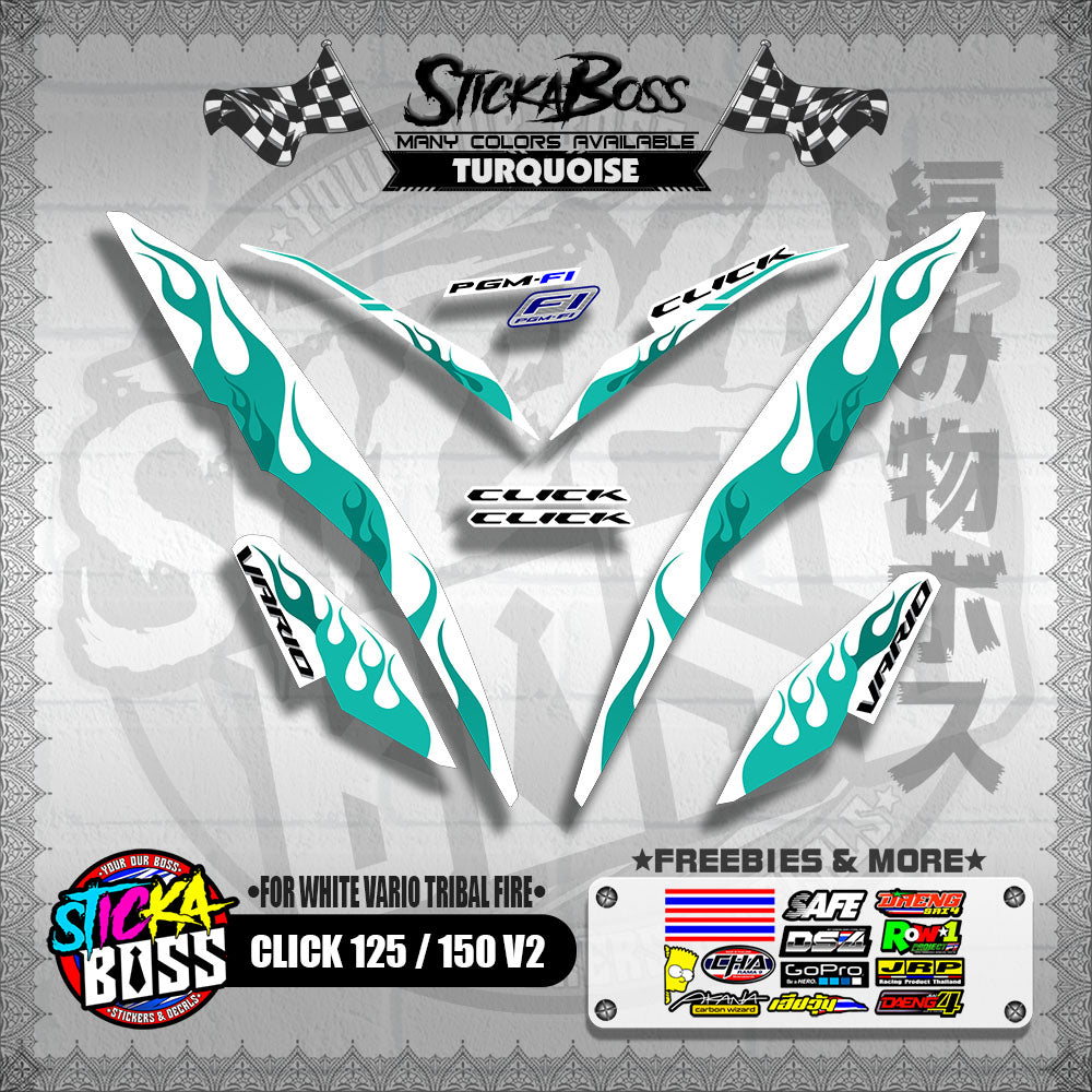 CLICK 125 / 150 V2 DECALS ( FOR WHITE VARIO TRIBAL FIRE )【WITH FREEBIES】