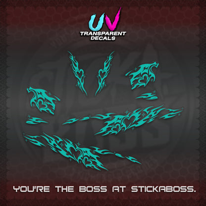 CLICK 125 V2 UV TRANSPARENT DECALS (2026 TRIBAL HEART DESIGN) STICKER KITS BY STICKABOSS