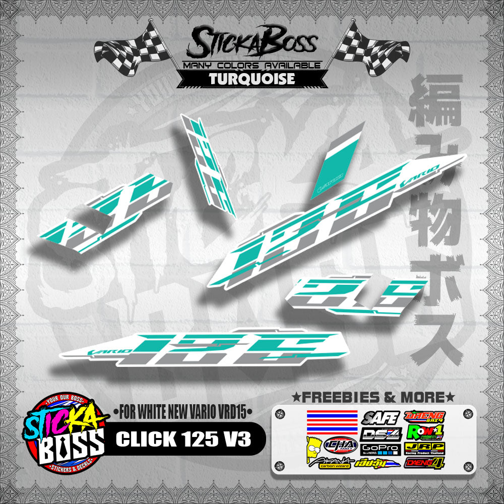 CLICK 125 V3 DECALS ( FOR WHITE NEW VARIO VRD15 ) [ PREMIUM GLOSSY LAMINATED ]【WITH FREEBIES】
