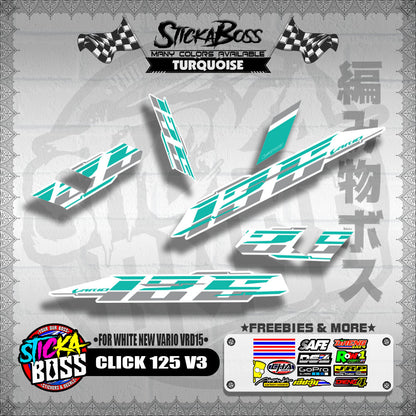 CLICK 125 V3 DECALS ( FOR WHITE NEW VARIO VRD15 ) [ PREMIUM GLOSSY LAMINATED ]【WITH FREEBIES】