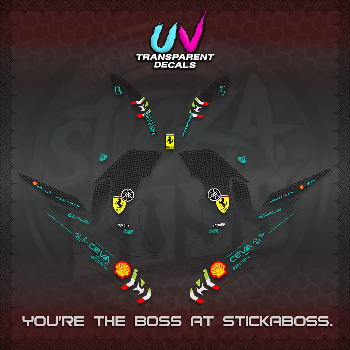 AEROX V2 UV TRANSPARENT DECALS (2026 HORSE RACE DESIGN) STICKER DECALS By STICKABOSS