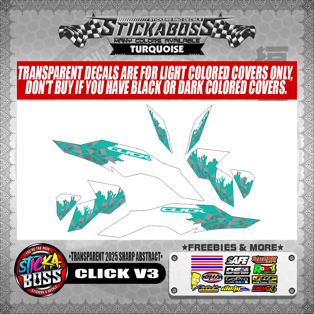 CLICK V3 INDO STICKER DECALS ( TRANSPARENT 2025 SHARP ABSTRACT )【WITH FREEBIES】