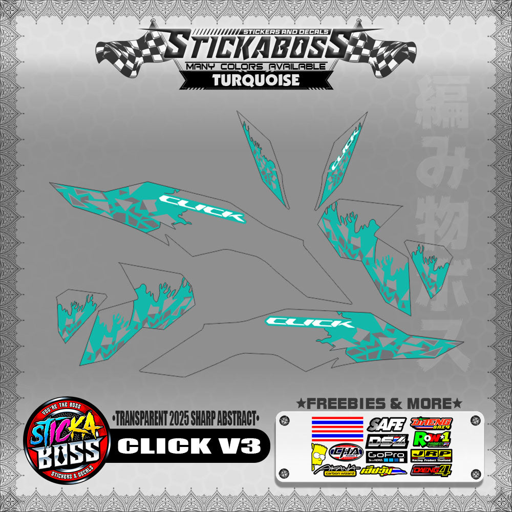 【PREMIUM UV PRINT】TRANSPARENT CLICK V3 INDO STICKER DECALS (2025 SHARP ABSTRACT )【WITH FREEBIES】