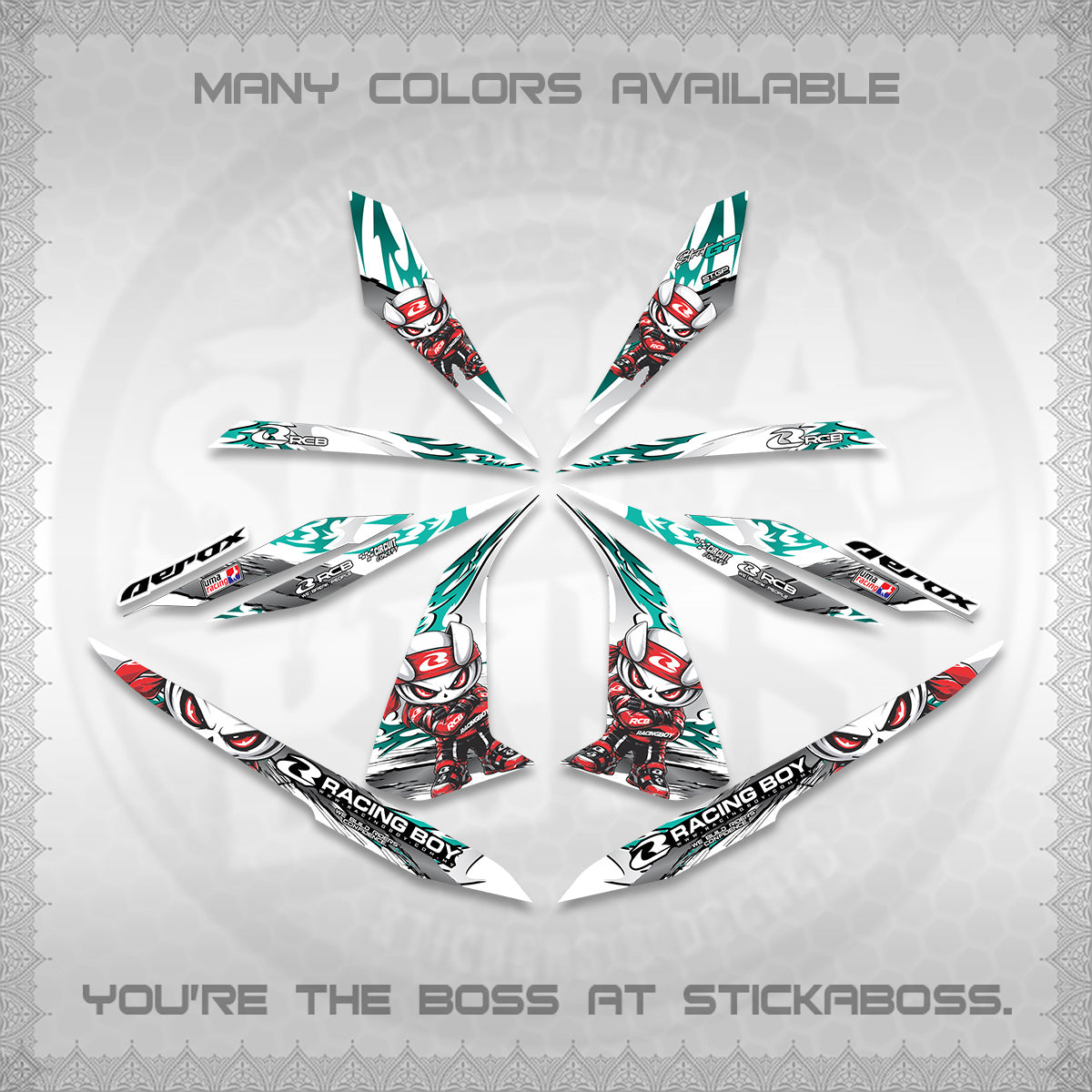 AEROX 155 V1 FOR WHITE DECALS (2026 NEW RCB 2.0 DESIGN) STICKER KITS BY STICKABOSS