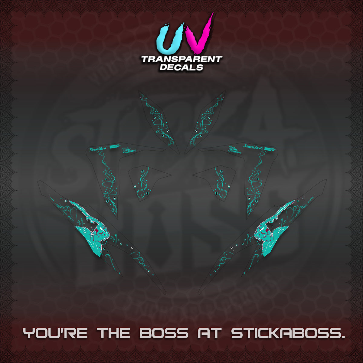 CLICK V2 UV TRANSPARENT DECALS (2026 2F2F SWIRL DESIGN) STICKER KITS BY STICKABOSS