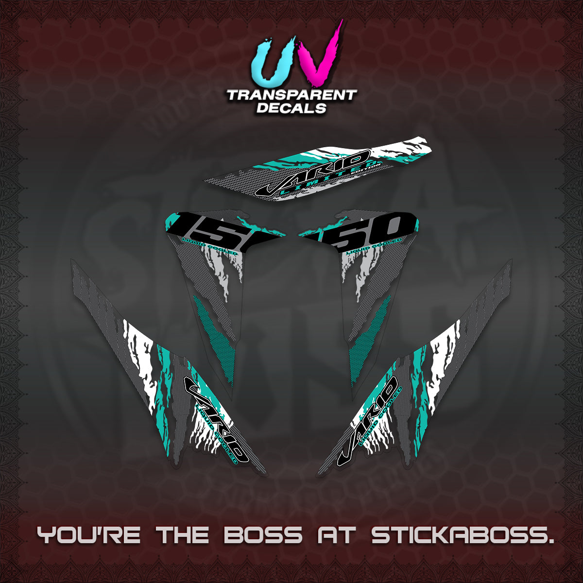 CLICK 150 V2 VARIO UV TRANSPARENT DECALS (2022 SPECIAL SPLASH DESIGN) STICKER KITS BY STICKABOSS